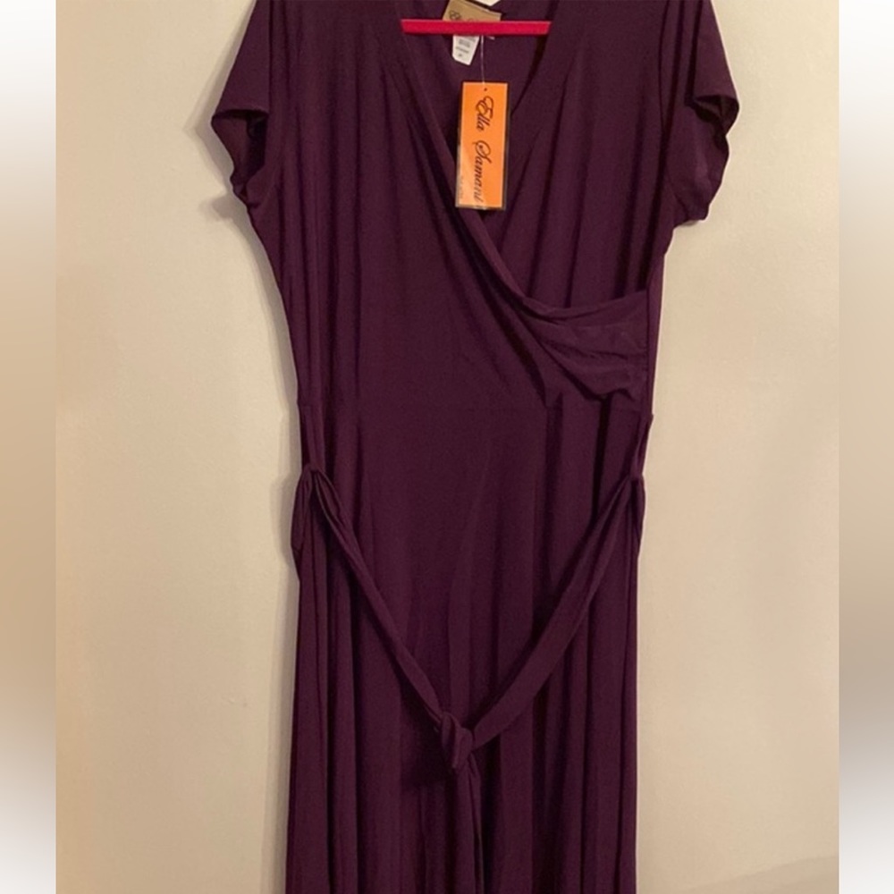 Ella Samani Eggplant V-neck Dress w Cap Sleeve